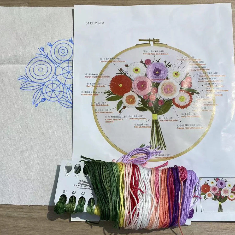 Embroidery Starter Kit for Beginners Beautiful Flower Stamped Pattern Adult Cross Stitch Kits Wedding Bouquet Decoration