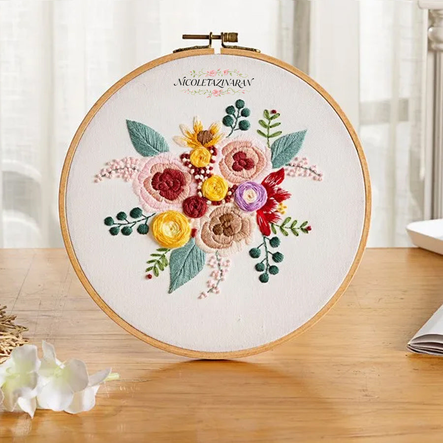 Embroidery Starter Kit for Beginners Beautiful Flower Stamped Pattern Adult Cross Stitch Kits Wedding Bouquet Decoration