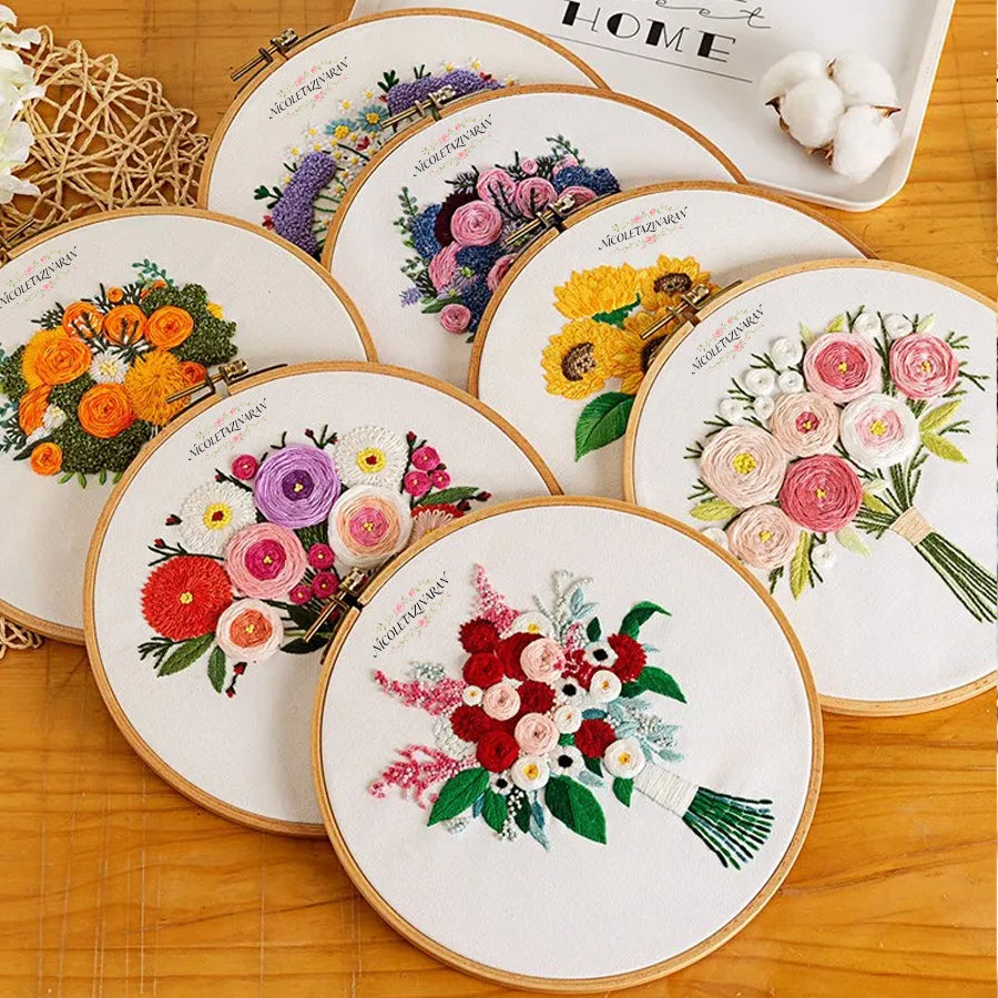Embroidery Starter Kit for Beginners Beautiful Flower Stamped Pattern Adult Cross Stitch Kits Wedding Bouquet Decoration