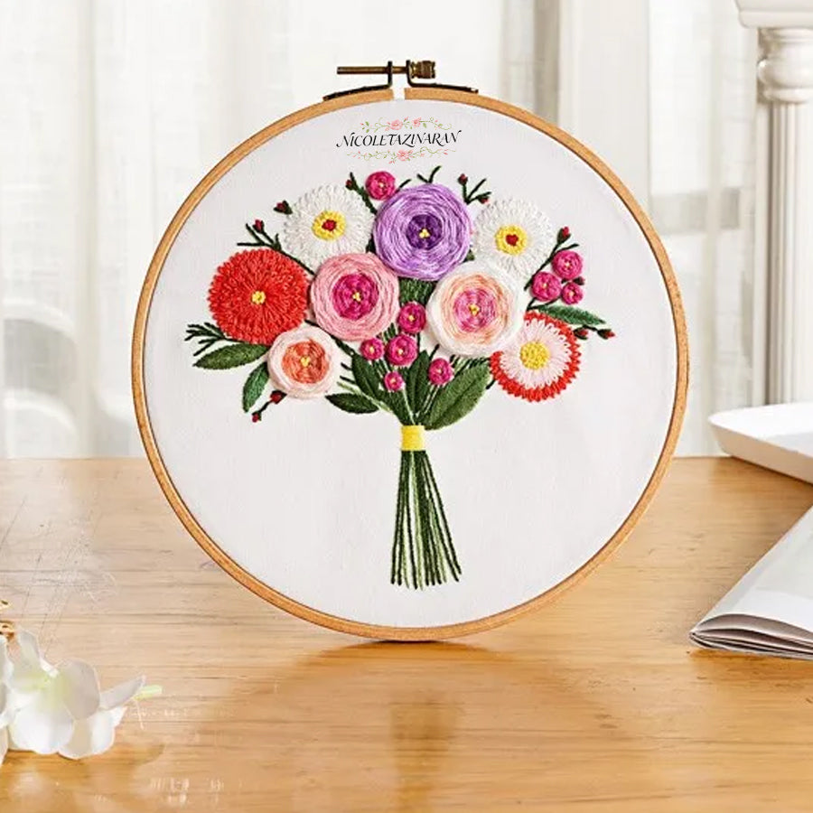 Embroidery Starter Kit for Beginners Beautiful Flower Stamped Pattern Adult Cross Stitch Kits Wedding Bouquet Decoration