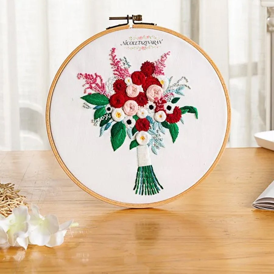 Embroidery Starter Kit for Beginners Beautiful Flower Stamped Pattern Adult Cross Stitch Kits Wedding Bouquet Decoration