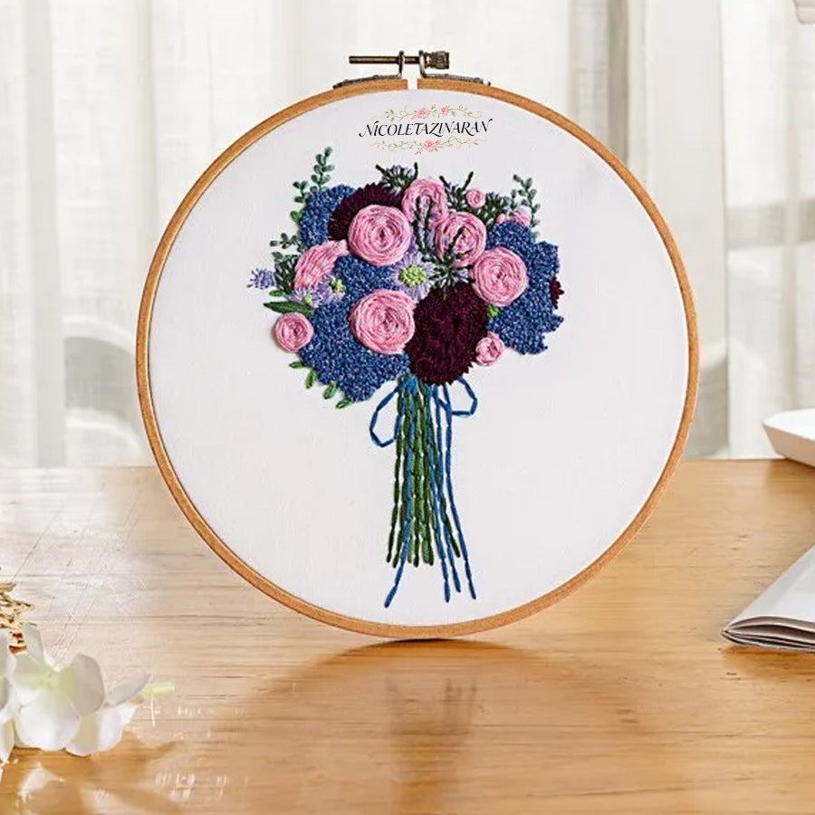 Embroidery Starter Kit for Beginners Beautiful Flower Stamped Pattern Adult Cross Stitch Kits Wedding Bouquet Decoration