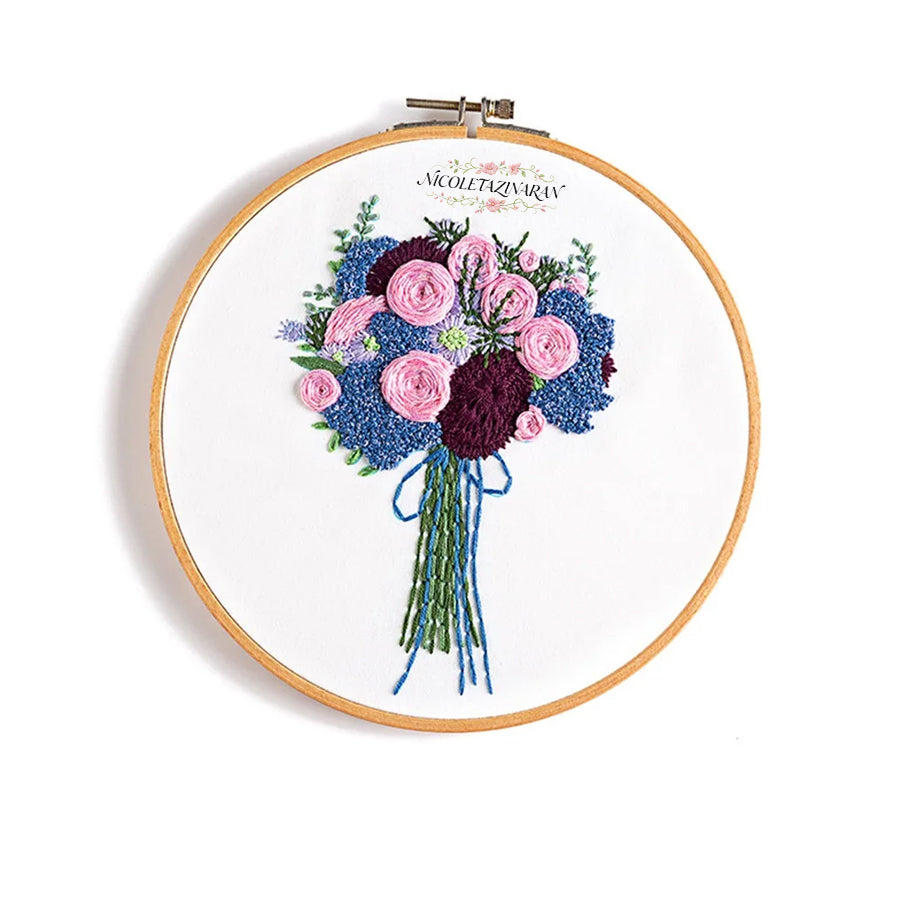 Embroidery Starter Kit for Beginners Beautiful Flower Stamped Pattern Adult Cross Stitch Kits Wedding Bouquet Decoration