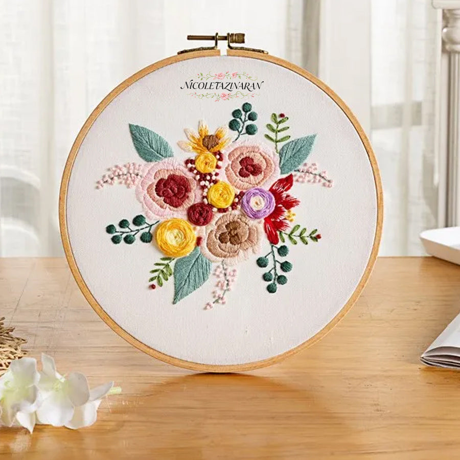 Embroidery Starter Kit for Beginners Beautiful Flower Stamped Pattern Adult Cross Stitch Kits Wedding Bouquet Decoration
