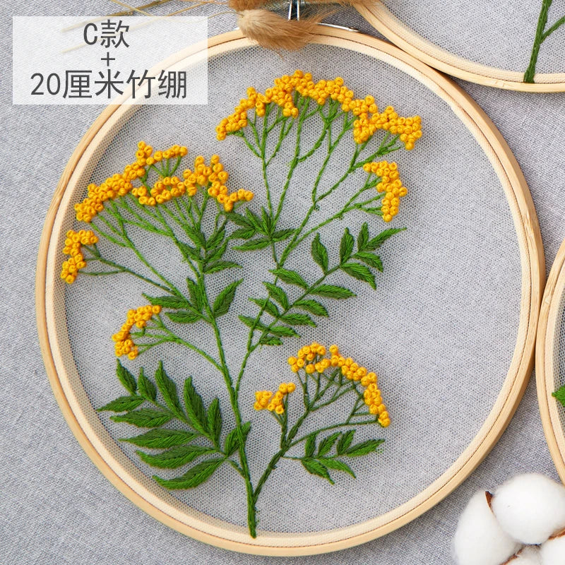 1SET Embroidery Kit Floral Patterns DIY Crafts Cross Stitch Kits With Embroidered Hoop Handmade for Beginner