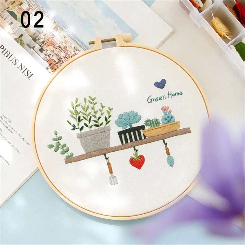 Flower Embroidery Starter Kit DIY Cross Stitch Set for Beginner Wreath Printed Sewing Art Craft Painting Home Decor Needle Art