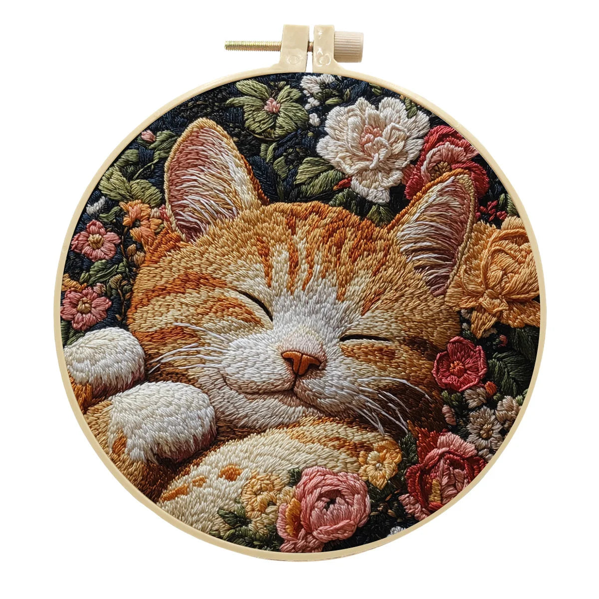 New Cat Flower Black Cloth Pattern Embroidery Kit Set with Needle Instruction Stamped Clothes Kit for Room Decor
