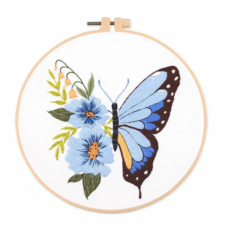 Embroidery Kit for Beginner DIY Butterfly Printed Pattern Flower Cross Stitch Set Needlework Hoop Handmade Sewing Art Craft Kit