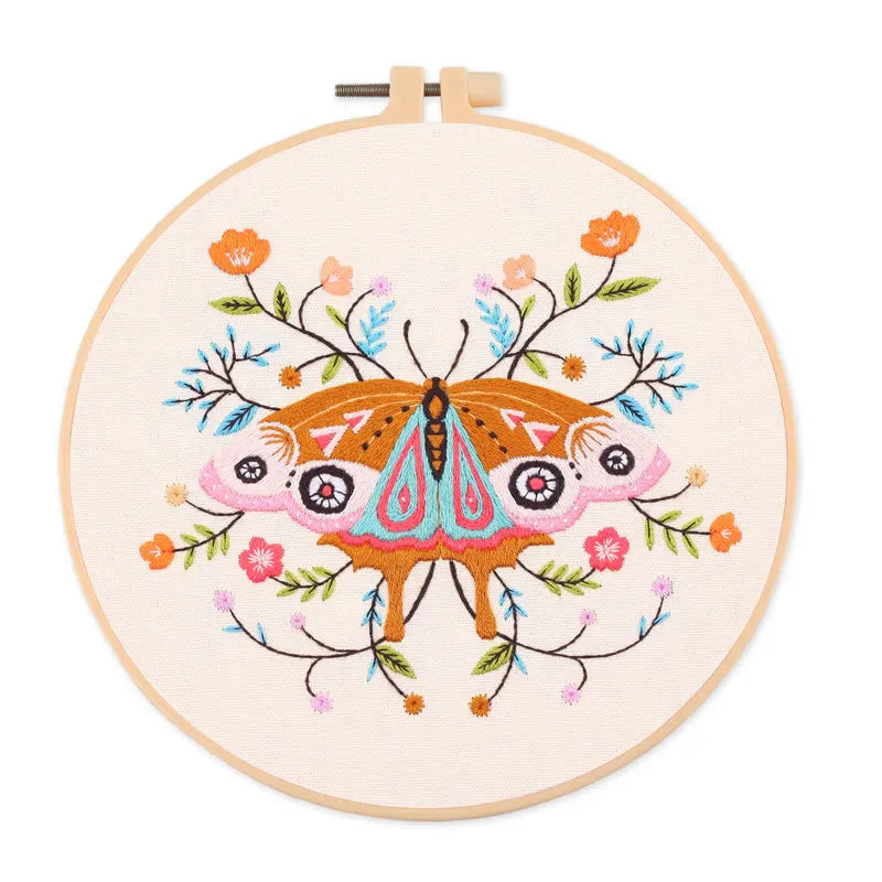Embroidery Kit for Beginner DIY Butterfly Printed Pattern Flower Cross Stitch Set Needlework Hoop Handmade Sewing Art Craft Kit