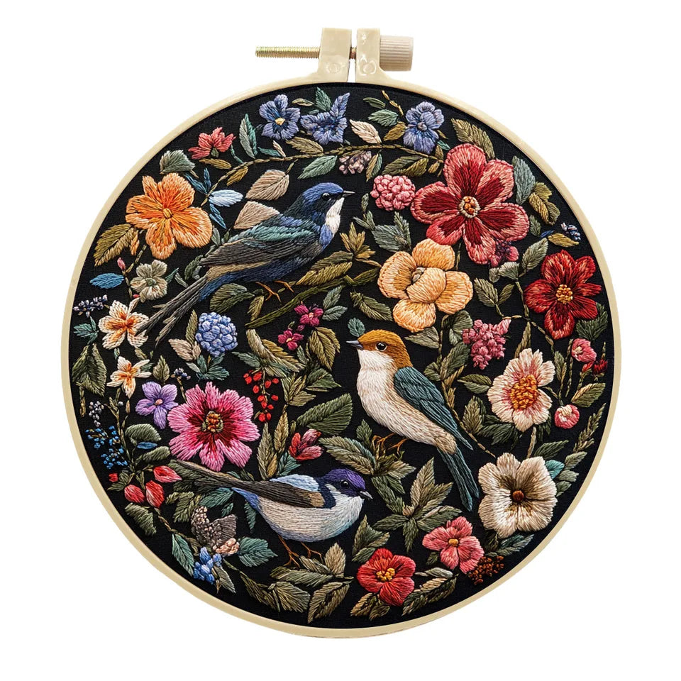 3D Beginner Embroidery Kit with Flower And Bird Pattern Traditional Handicraft Materials Set for Novices