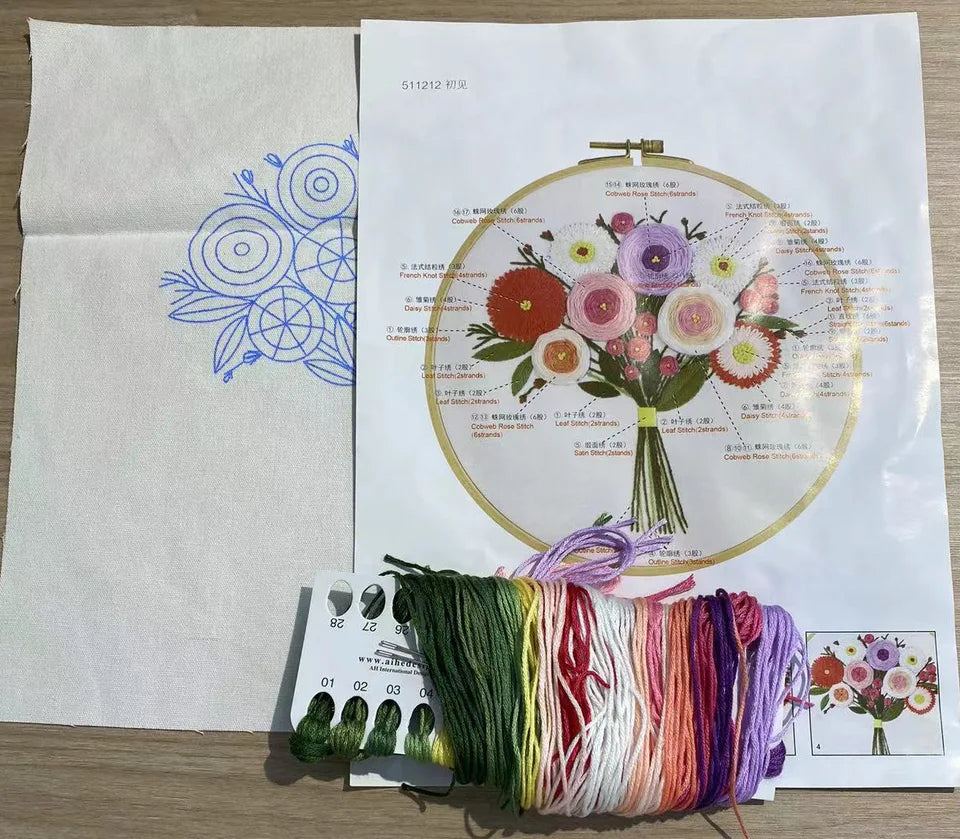 Embroidery Starter Kit for Beginners Beautiful Flower Stamped Pattern Adult Cross Stitch Kits Wedding Bouquet Decoration