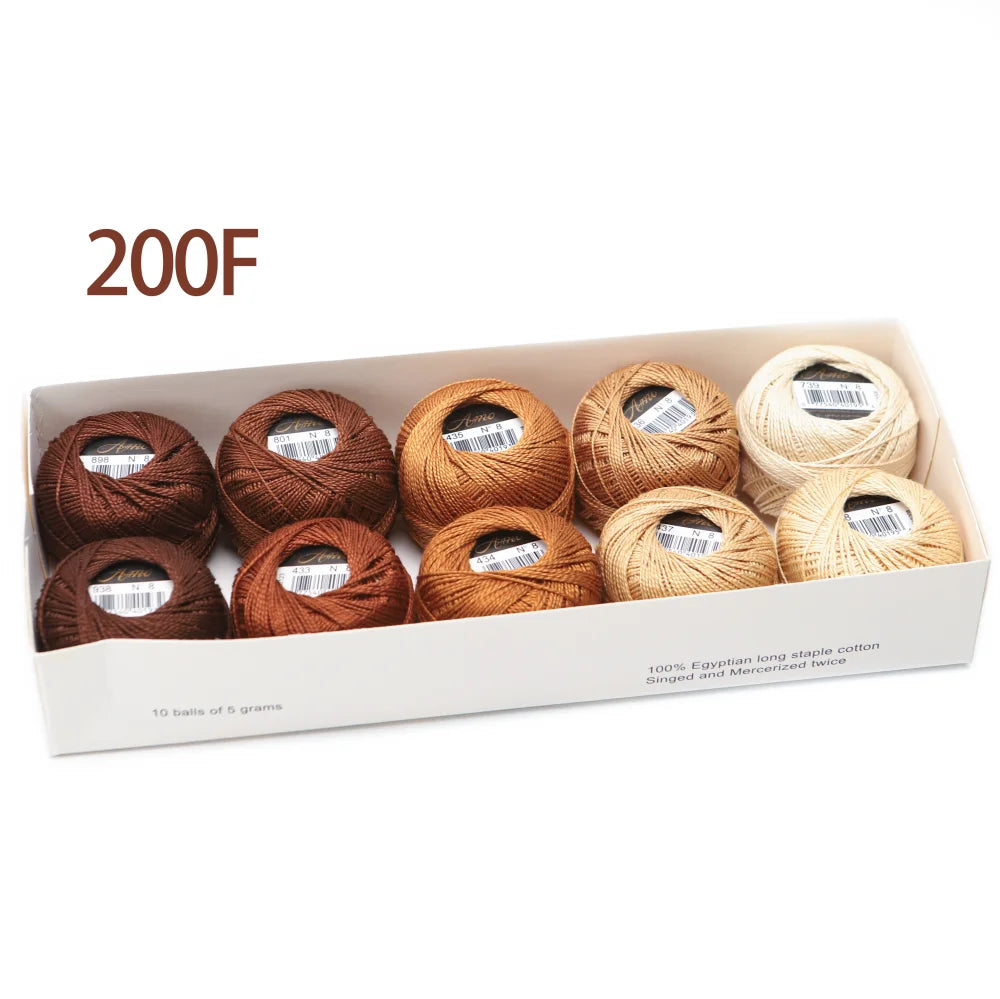 Amohilos Size 8 Mercerized Egyptian Cotton Pearl Thread 10 Assorted Colors Collection 5 Grams 40 Meters Ball 20 Sets Available