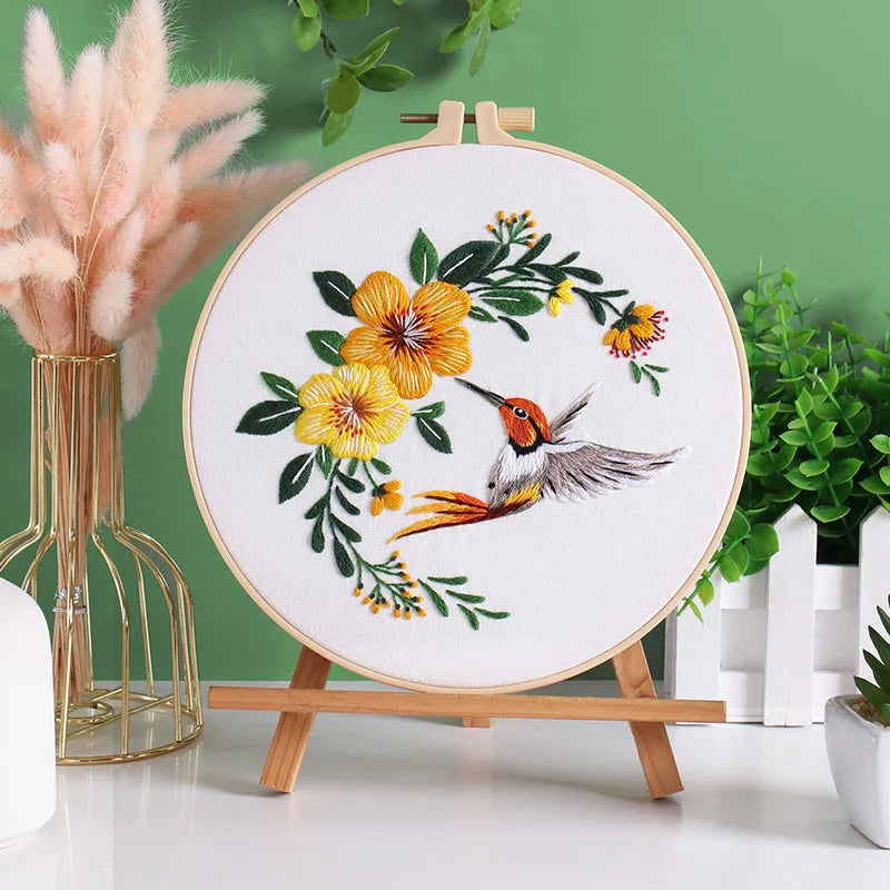 Embroidery Starter Kit with Flower Bird Patterns and Instructions, DIY Adult Beginner Cross Stitch with Pattern Plant Cat