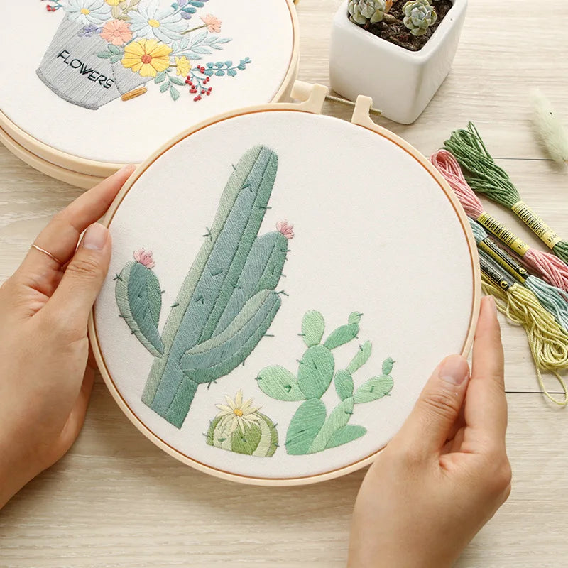 Flower Embroidery Starter Kit DIY Cross Stitch Set for Beginner Wreath Printed Sewing Art Craft Painting Home Decor Needle Art