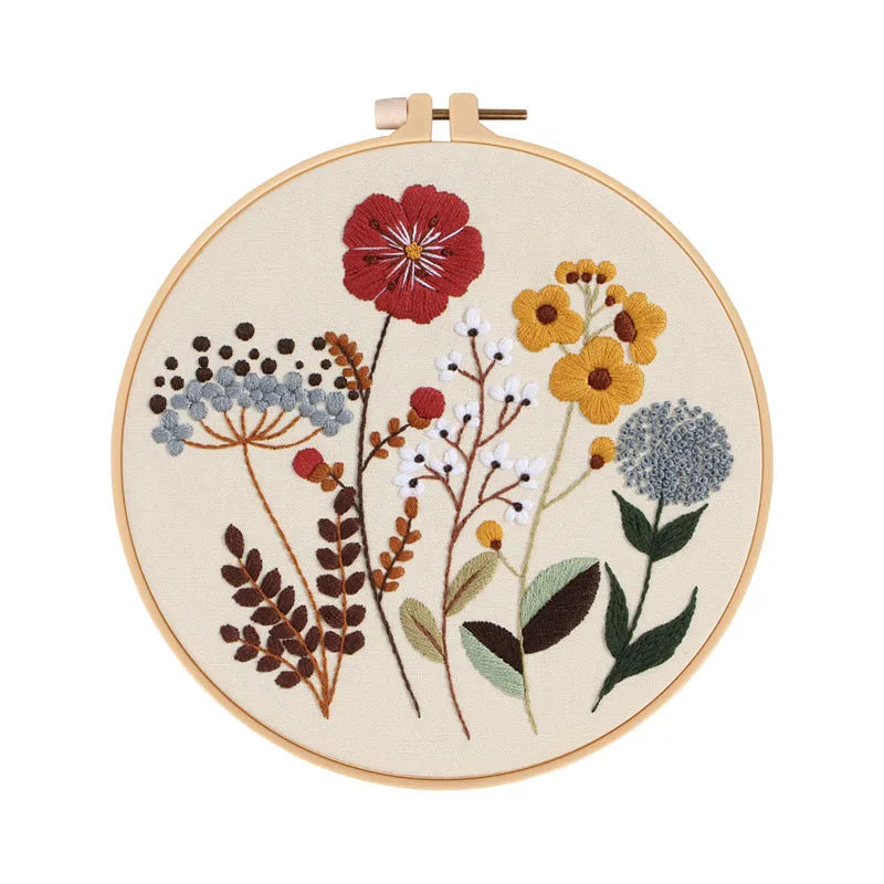 4 Sets Cross Stitch Kits for Beginners with Stamped Flower Pattern for Hand Craft Lover with Embroidery Hoop EN Instructions