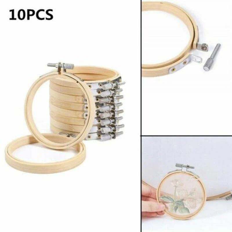 10pcs/set 8cm/10cm Optional DIY Cross Stitch Embroidery Circle Bamboo Hoop Cross Hoop Ring Support Wooden Needle Craft Tools