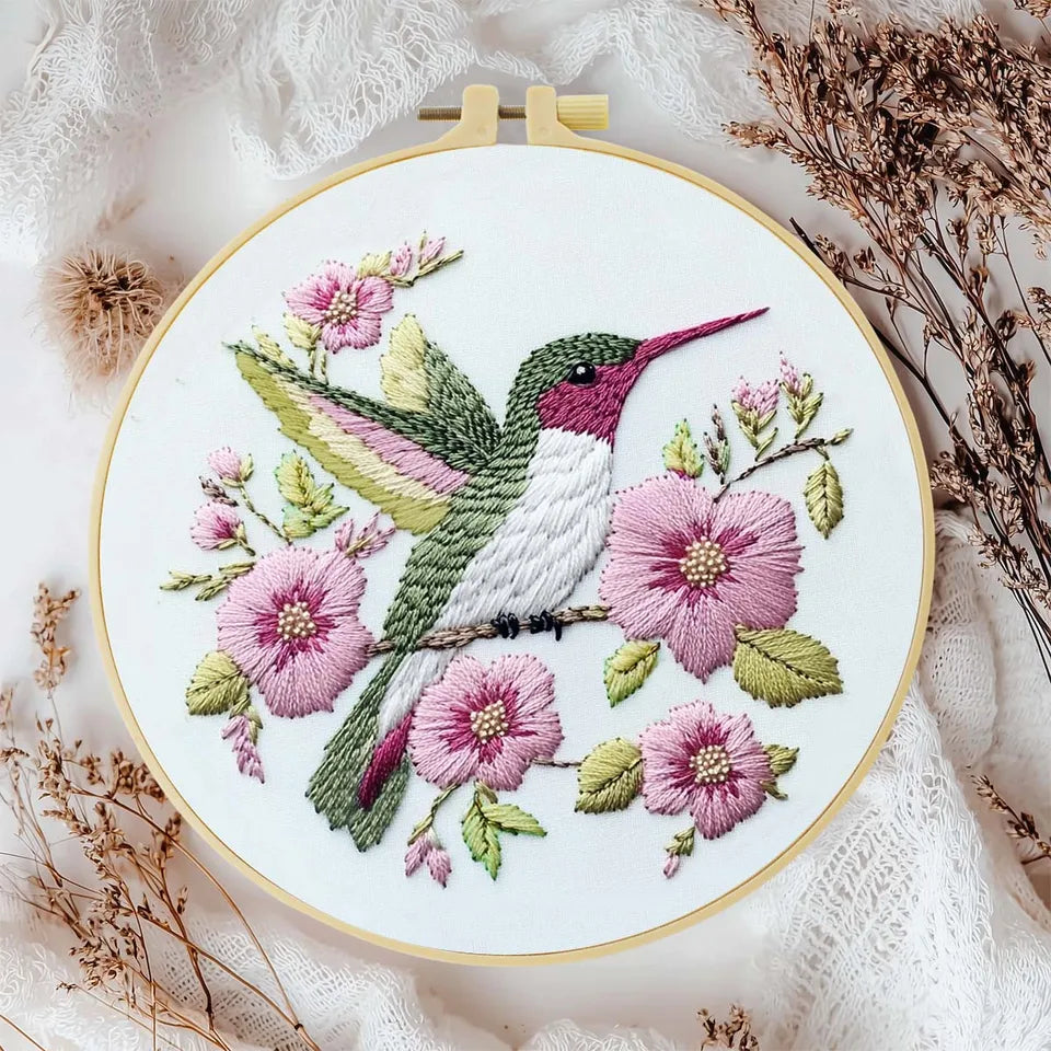 Bird Embroidery Starter Kit DIY Cross Stitch Set for Beginner Plant Printed Sewing Art Craft Painting Home Decor Needle Art