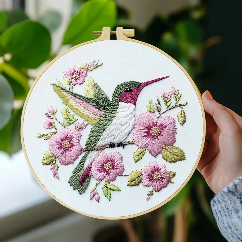 Bird Embroidery Starter Kit DIY Cross Stitch Set for Beginner Plant Printed Sewing Art Craft Painting Home Decor Needle Art