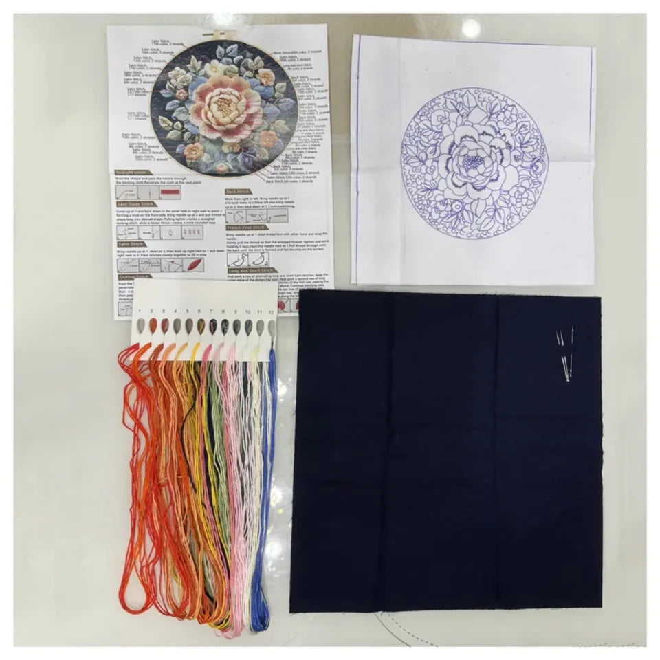 DIY Cat and Flower Embroidery Kit for Beginners Complete Handmade Cross Stitch Kit Mixing Colors Fabric Materials and Animal