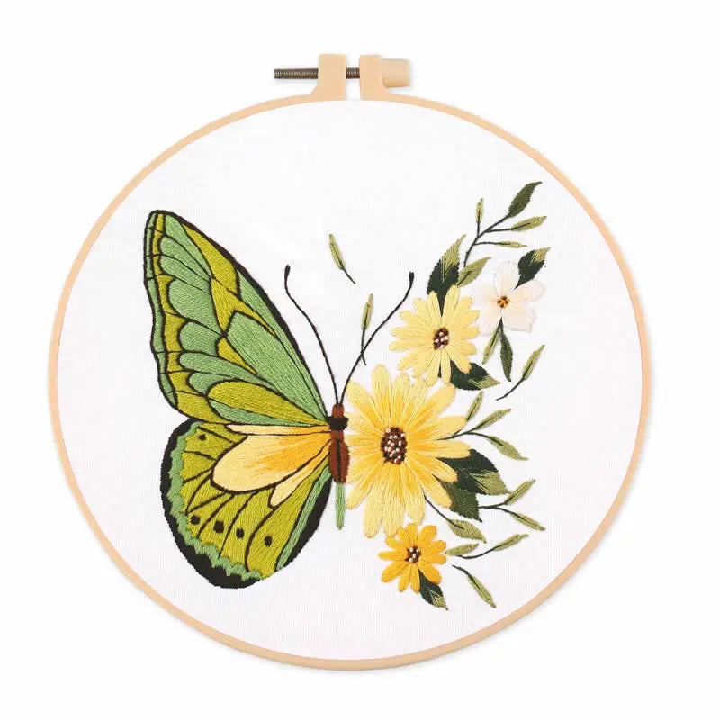 Embroidery Kit for Beginner DIY Butterfly Printed Pattern Flower Cross Stitch Set Needlework Hoop Handmade Sewing Art Craft Kit