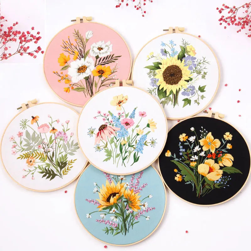 Flower Embroidery Starter Kit With Embroidered Hoop Cloth DIY Handmade Cross Stitch Set For Craft Lover Dropshipping Wholesale