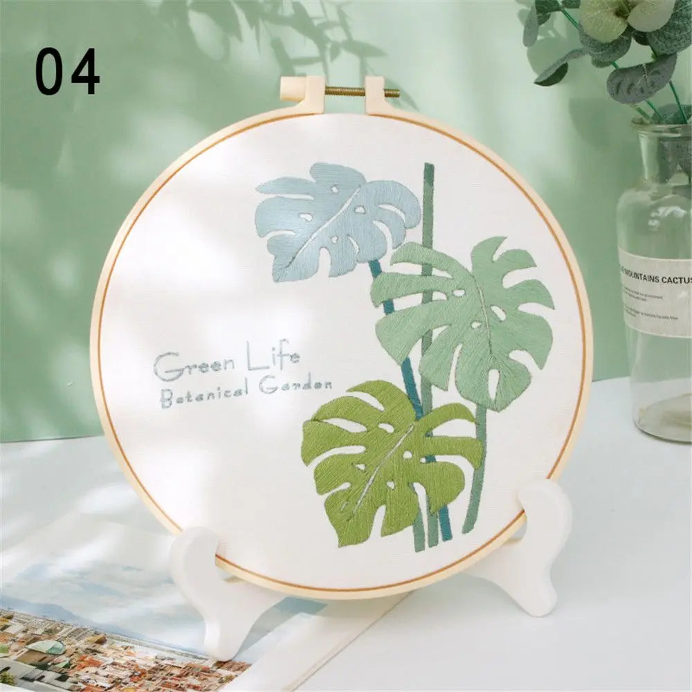 Flower Embroidery Starter Kit DIY Cross Stitch Set for Beginner Wreath Printed Sewing Art Craft Painting Home Decor Needle Art