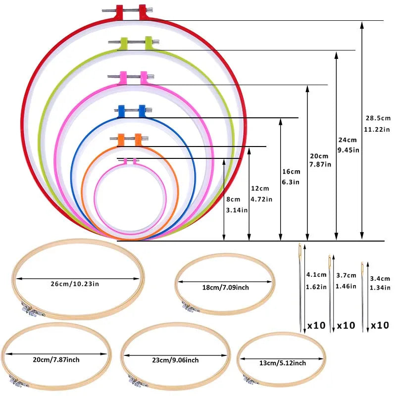 KRABALL Bamboo or Plastic Frame Embroidery Hoop Set Ring Circle Round Cross Stitch Hoop Ring DIY Loop Sewing Tools Accessories