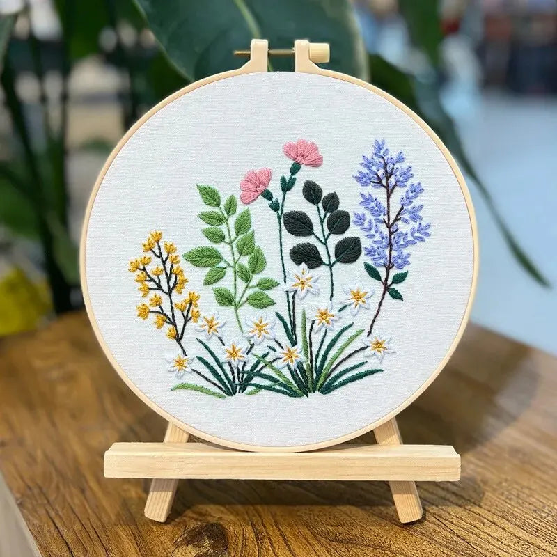 New Embroidery Diy Material Package Kit Flower Pattern Cross Stitch Table Painting Hanging Picture With Hoop