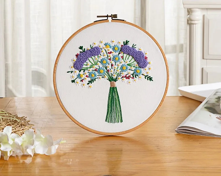 Embroidery Starter Kit for Beginners Beautiful Flower Stamped Pattern Adult Cross Stitch Kits Wedding Bouquet Decoration