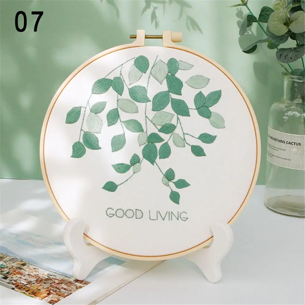 Flower Embroidery Starter Kit DIY Cross Stitch Set for Beginner Wreath Printed Sewing Art Craft Painting Home Decor Needle Art