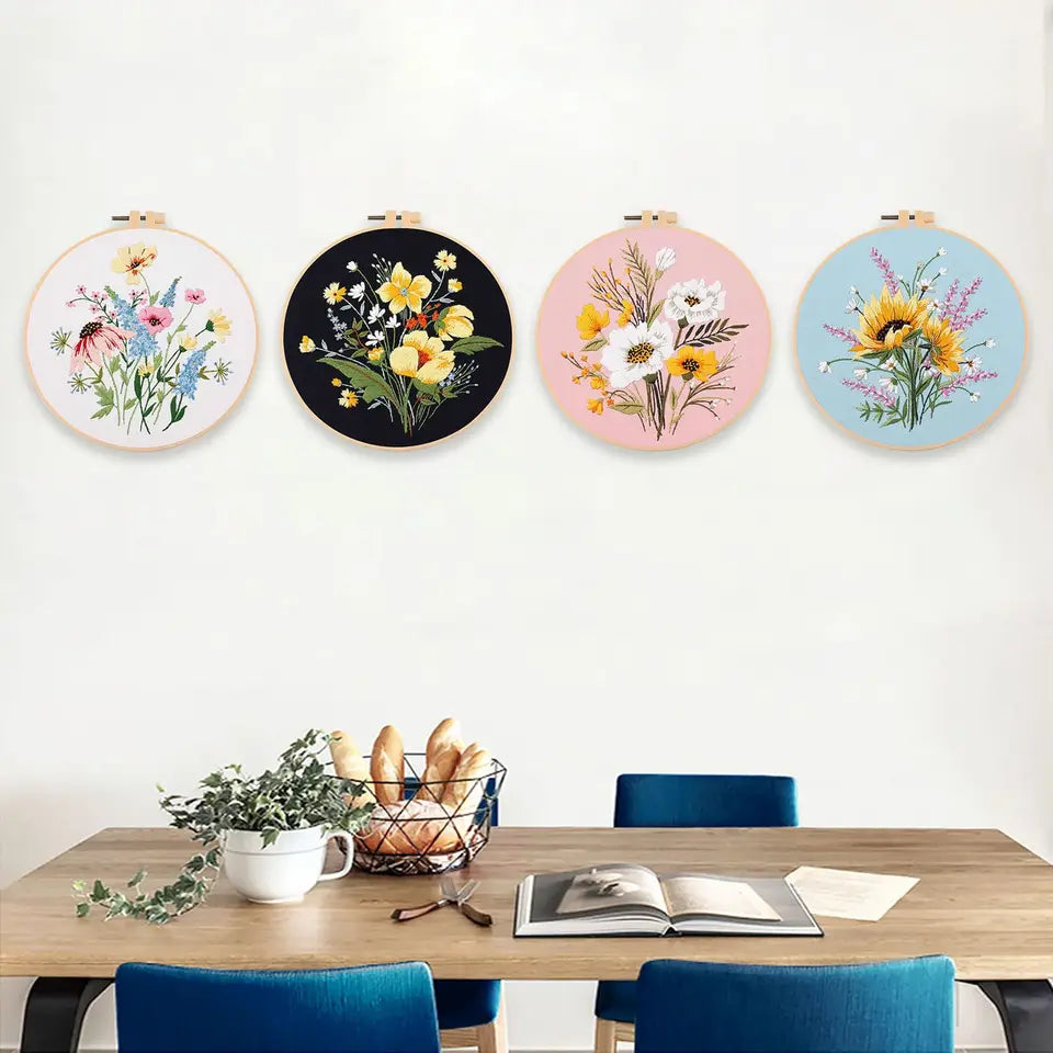 Flower Embroidery Starter Kit With Embroidered Hoop Cloth DIY Handmade Cross Stitch Set For Craft Lover Dropshipping Wholesale