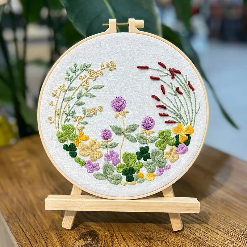 New Embroidery Diy Material Package Kit Flower Pattern Cross Stitch Table Painting Hanging Picture With Hoop