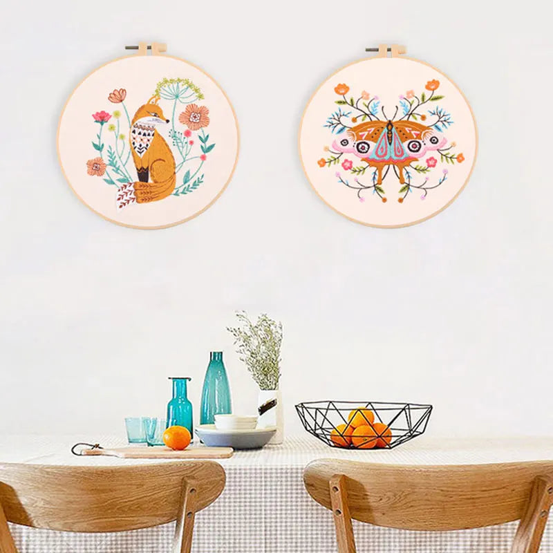 Embroidery Kit for Beginner DIY Butterfly Printed Pattern Flower Cross Stitch Set Needlework Hoop Handmade Sewing Art Craft Kit
