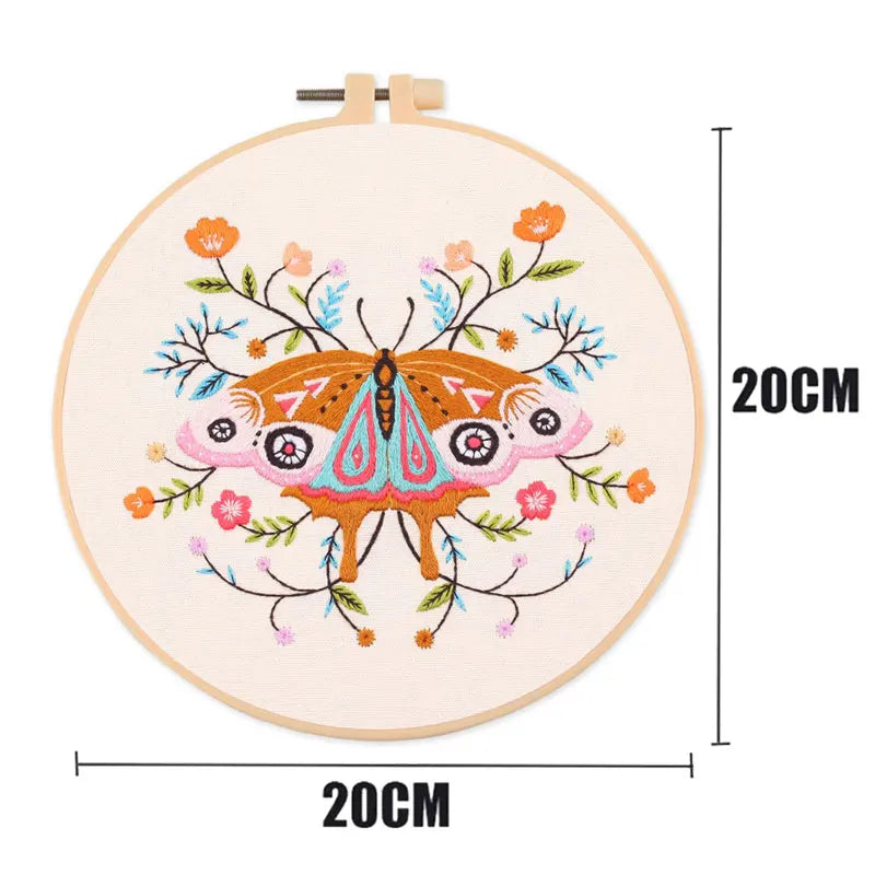 Embroidery Kit for Beginner DIY Butterfly Printed Pattern Flower Cross Stitch Set Needlework Hoop Handmade Sewing Art Craft Kit