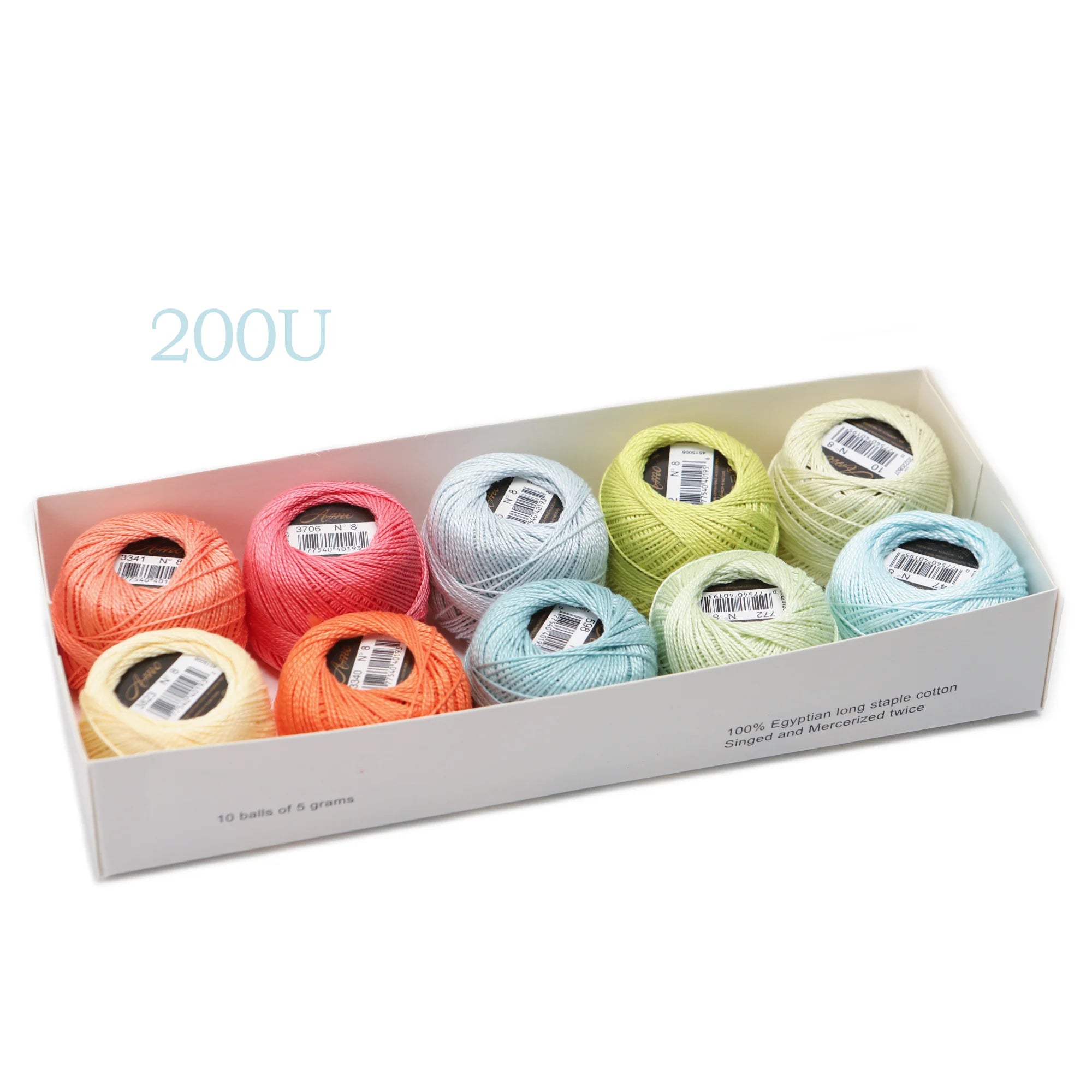 Amohilos Size 8 Mercerized Egyptian Cotton Pearl Thread 10 Assorted Colors Collection 5 Grams 40 Meters Ball 20 Sets Available
