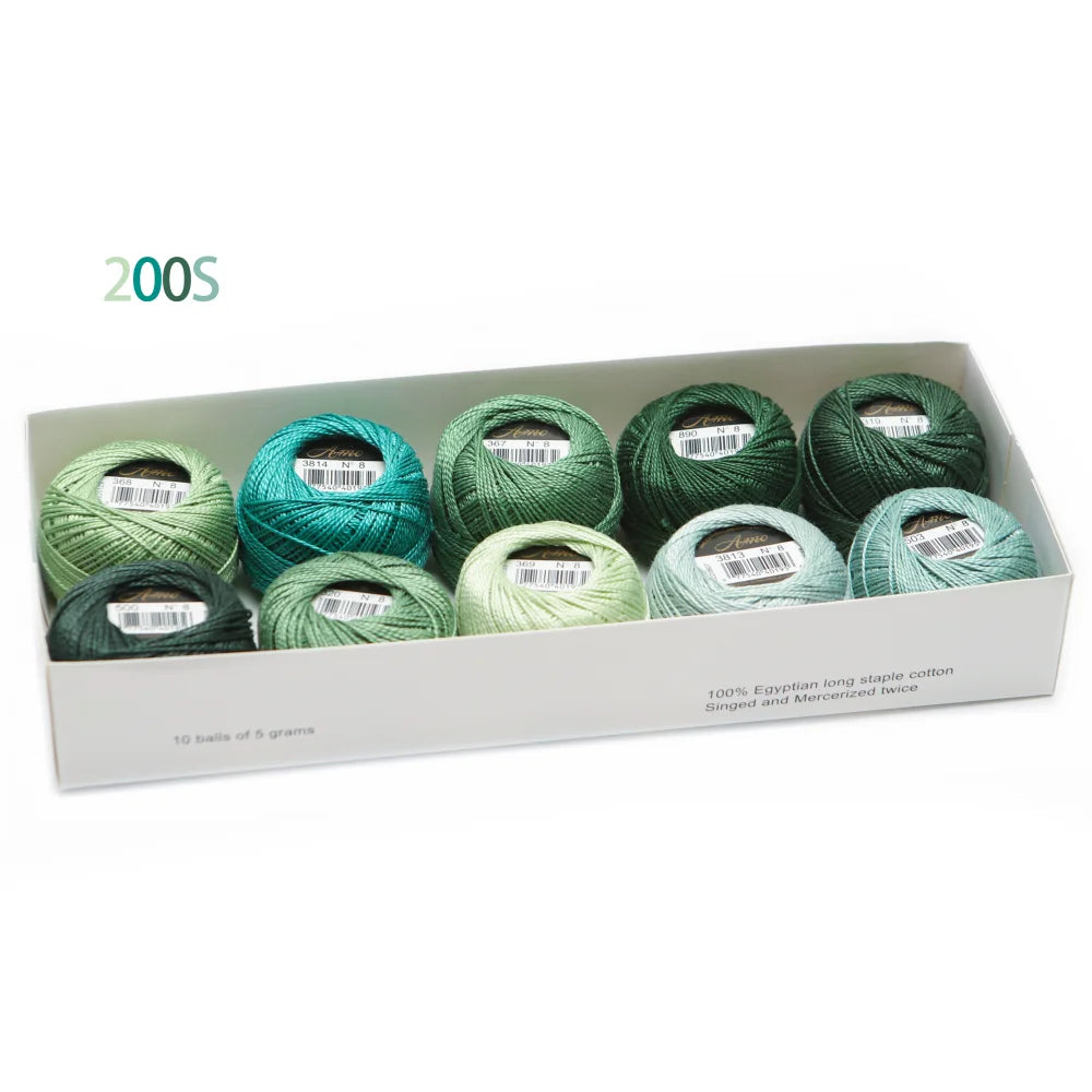 Amohilos Size 8 Mercerized Egyptian Cotton Pearl Thread 10 Assorted Colors Collection 5 Grams 40 Meters Ball 20 Sets Available