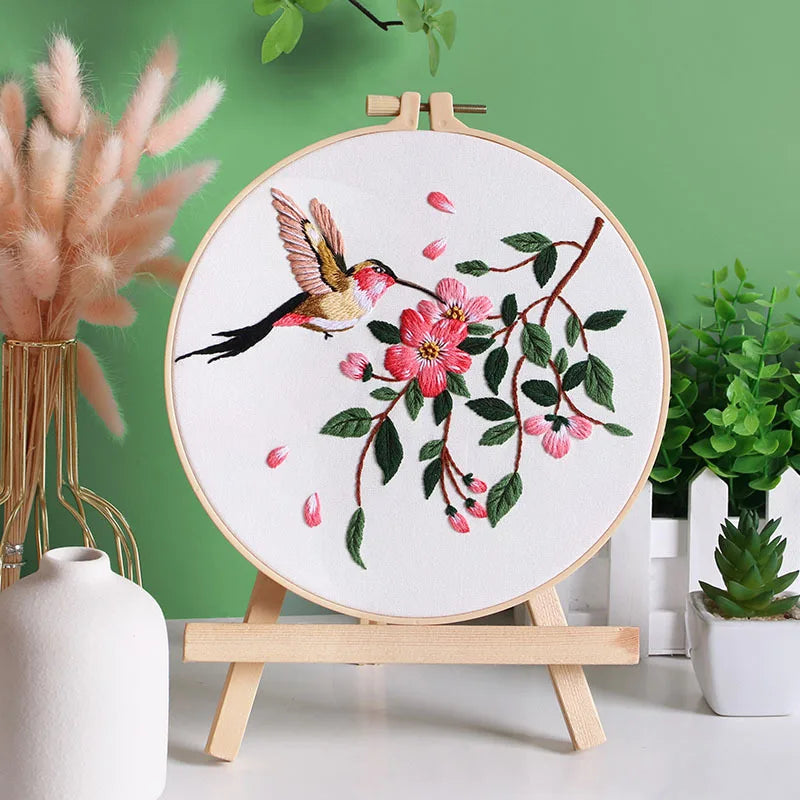 Embroidery Starter Kit with Flower Bird Patterns and Instructions, DIY Adult Beginner Cross Stitch with Pattern Plant Cat