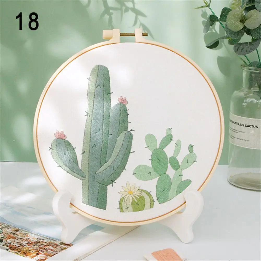 Flower Embroidery Starter Kit DIY Cross Stitch Set for Beginner Wreath Printed Sewing Art Craft Painting Home Decor Needle Art