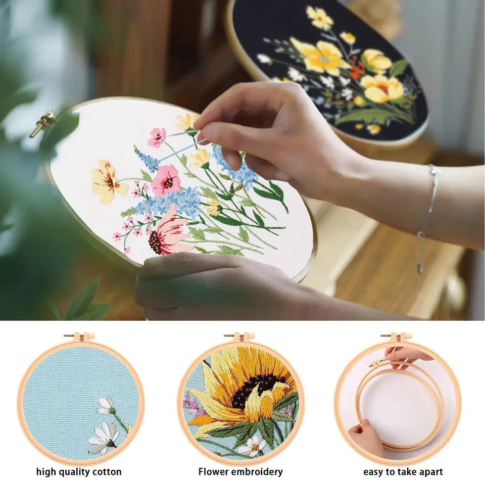 Flower Embroidery Starter Kit With Embroidered Hoop Cloth DIY Handmade Cross Stitch Set For Craft Lover Dropshipping Wholesale