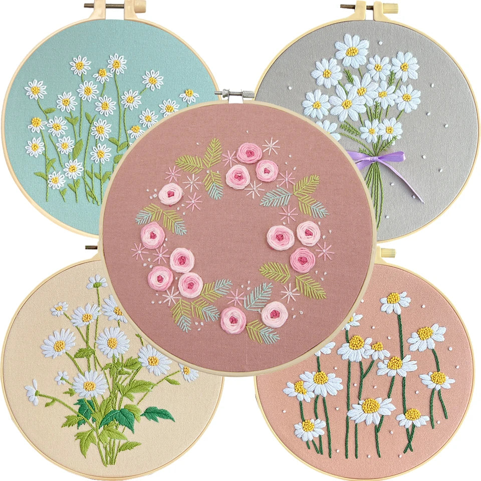 Embroidery Kit for Beginner Adults, Stamped Cross Stitch kits Dasiy Flower Hand Embroidery Starter Needlepoint Kit