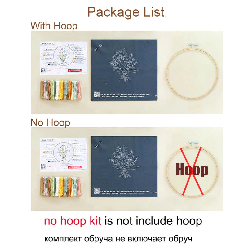 3D Embroidery Kit for Beginner Flower Elk Printed Pattern DIY Cross Stitch Set Needlework Hoop Handmade Sewing Art Craft Kit