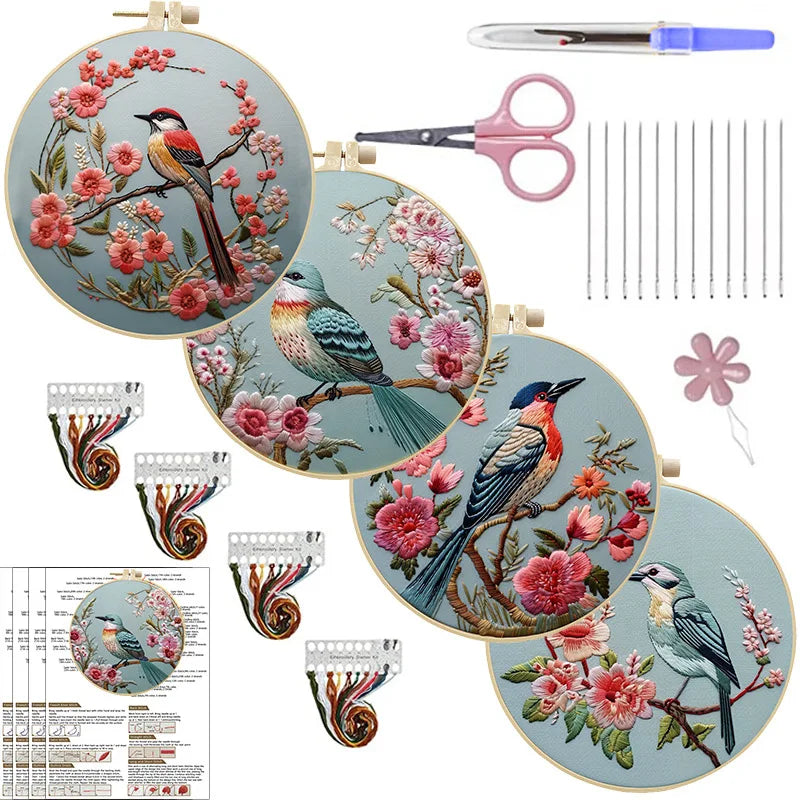 Bird and Blossom Flower Embroidery Kit for Adults DIY Creative Craft DIY Home Decoration