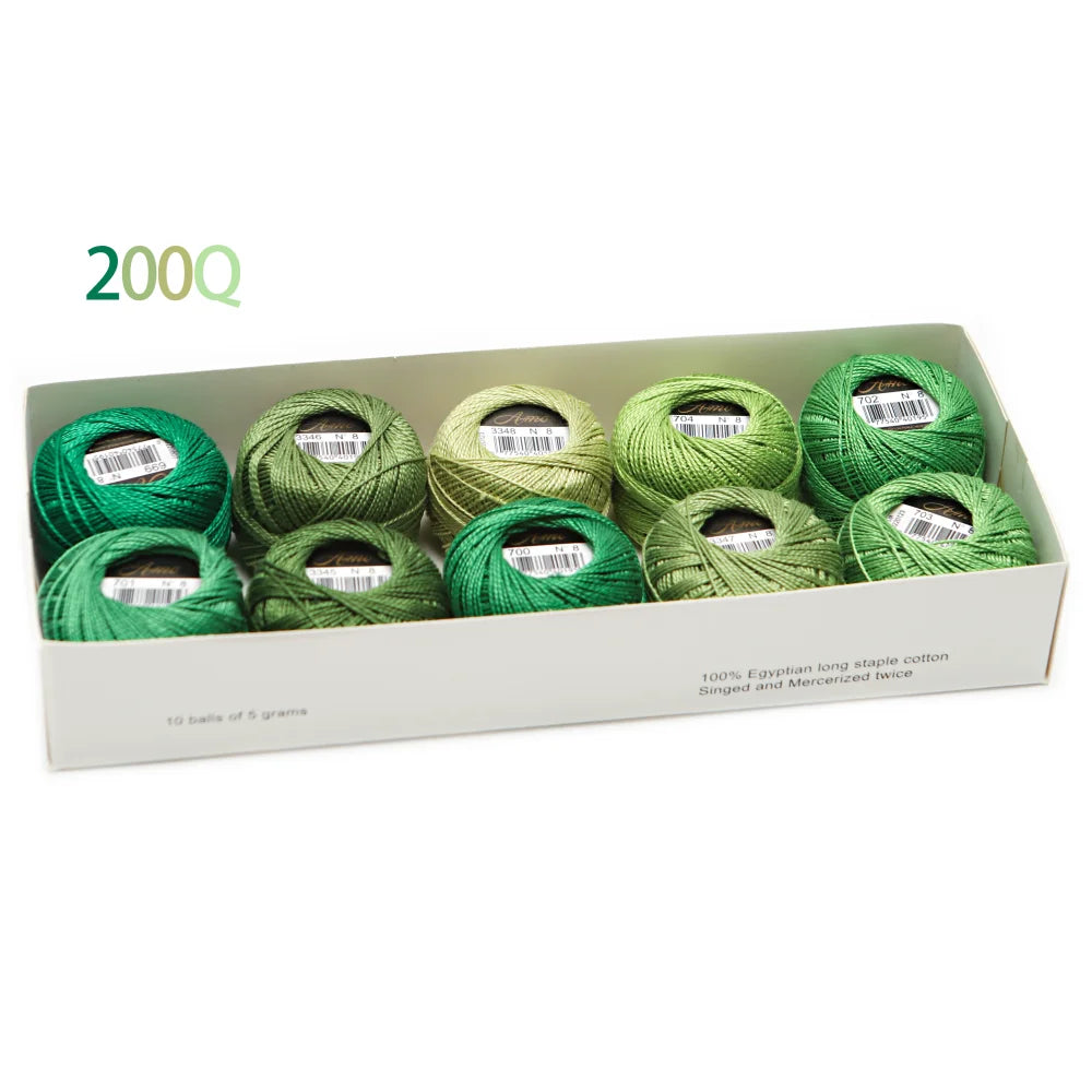 Amohilos Size 8 Mercerized Egyptian Cotton Pearl Thread 10 Assorted Colors Collection 5 Grams 40 Meters Ball 20 Sets Available