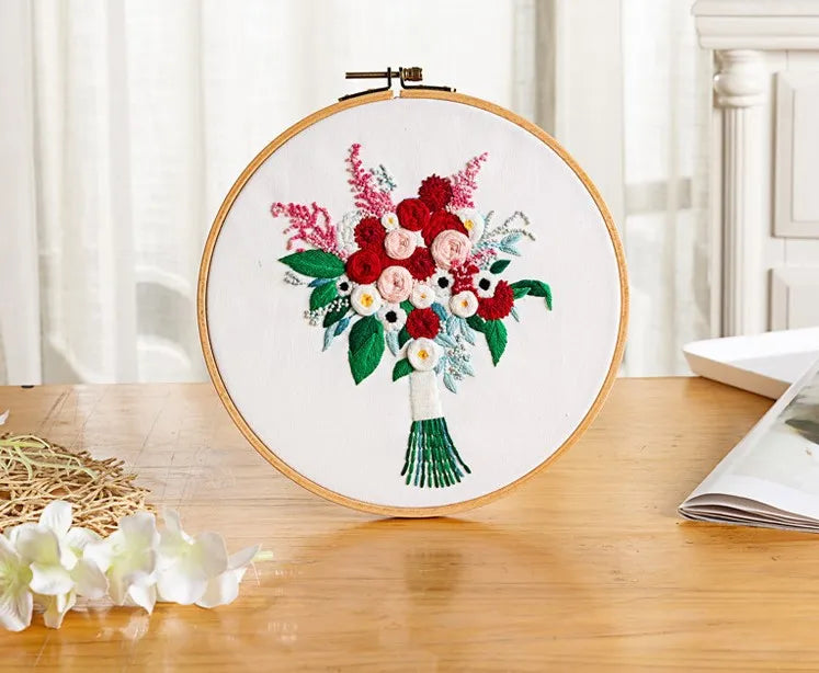 Embroidery Starter Kit for Beginners Beautiful Flower Stamped Pattern Adult Cross Stitch Kits Wedding Bouquet Decoration