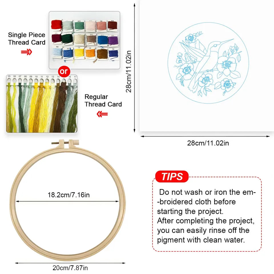 Bird Embroidery Starter Kit DIY Cross Stitch Set for Beginner Plant Printed Sewing Art Craft Painting Home Decor Needle Art