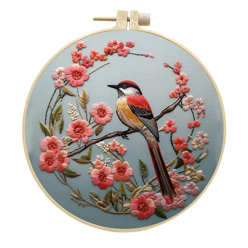 Bird and Blossom Flower Embroidery Kit for Adults DIY Creative Craft DIY Home Decoration