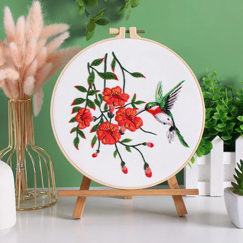 Embroidery Starter Kit with Flower Bird Patterns and Instructions, DIY Adult Beginner Cross Stitch with Pattern Plant Cat