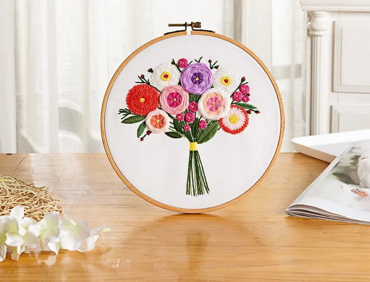 Embroidery Starter Kit for Beginners Beautiful Flower Stamped Pattern Adult Cross Stitch Kits Wedding Bouquet Decoration