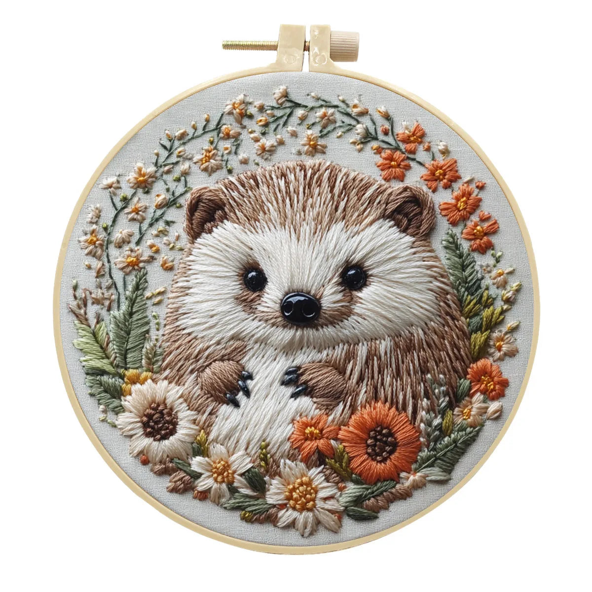 Hedgehog Broidery Kit with flower Embroidery Kit for Beginners Needles Enough Embroidery Thread