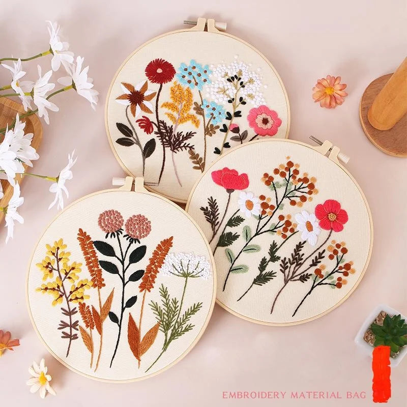 4 Sets Cross Stitch Kits for Beginners with Stamped Flower Pattern for Hand Craft Lover with Embroidery Hoop EN Instructions